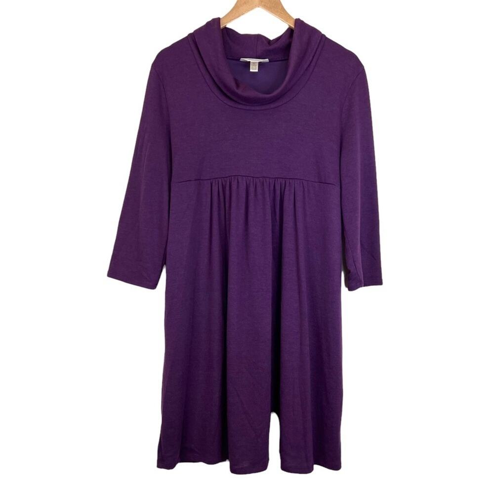 Three Seasons Maternity sweater dress XL cowlneck tie back 3/4 sleeve purple